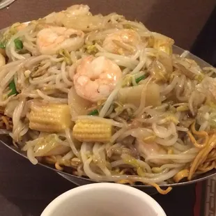 Chowmein with shrimp. Yummy and HUGE.