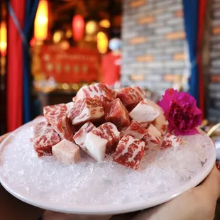 a person holding a plate of food