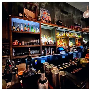 a bar filled with liquor