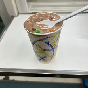 a cup of chocolate ice cream