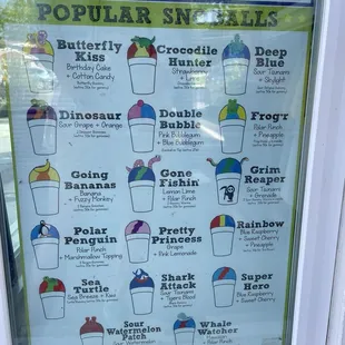 Popular Snowball flavor menu