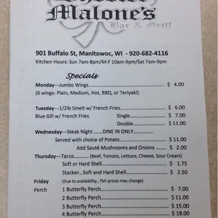 Daily Specials