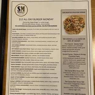 Monday&apos;s $12 burger menu.