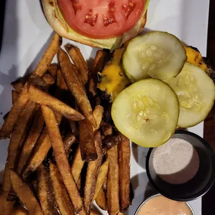 Good Old Fashion Burger with Real Fries.  Never Frozen.  Just Awesome Gross Awesome Fries.  Oh,  The burger was great as well.