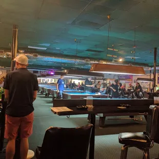 Half of the bar with 16 7' Valley tables