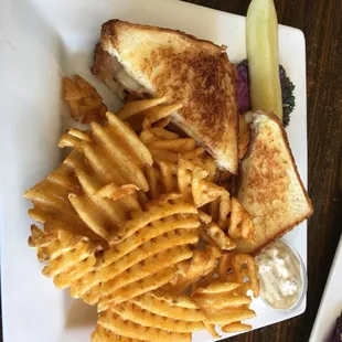Cordon Bleu Chicken strip Melt. With Waffle fries