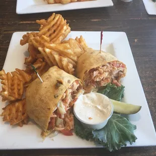 Buffalo Chicken Wrap and Basket Waffle Fries