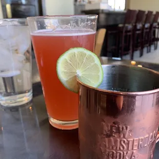 Moscow mule and a raspberry sour beer