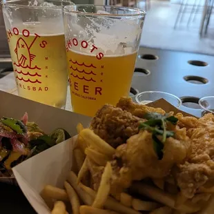 Pescaderos Taco and Fish and Chips. IPA and Japanese Lager