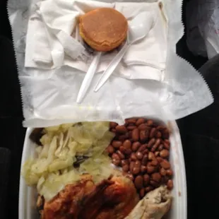 2013-09-29; Shop &amp; Save Grocery - Sunday dinner (baked chicken, pinto beans, cabbage and cornbread), Memphis TN