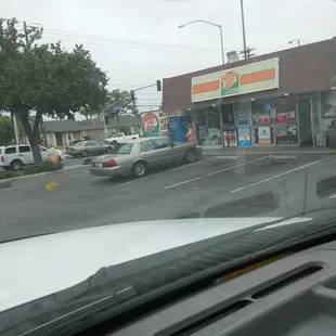 ows a view from inside a car
