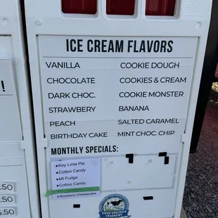 Menu- August 2024 (Available flavors may change daily- you can call ahead to ask what&apos;s available that day)