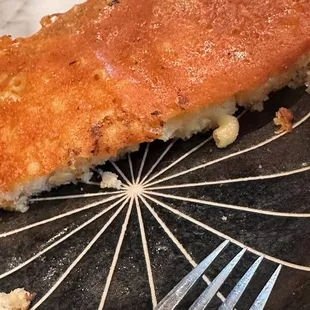 Half of the Mac and cheese pancake