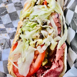Pastrami and Corned Beef Hoagie with Swiss and &quot;The WORKS&quot;- oh my gosh so good