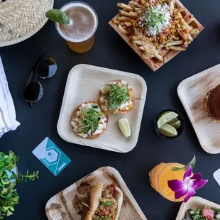 a variety of food items on a table