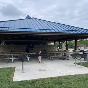 Covered seating area, large charcoal grills