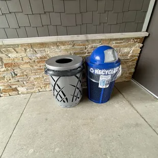 Plenty of trash cans and recycling cans, that were being dumped when we arrived