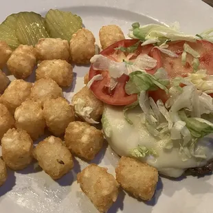 Cheeseburger and tator tots under lunch special