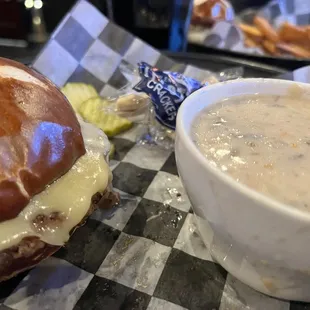 Cheeseburger with side of soup of the day