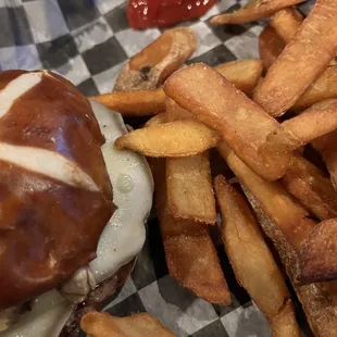 Mushroom &amp; Swiss Burger &amp; wedge steak fries