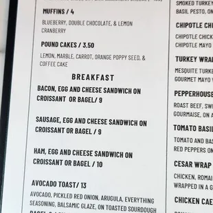 Breakfast menu