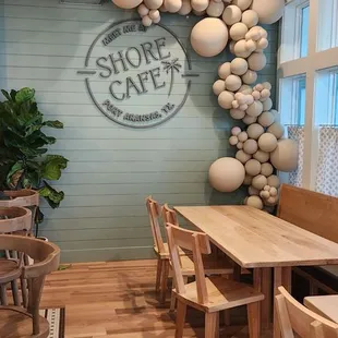 Cute decore and inside seating