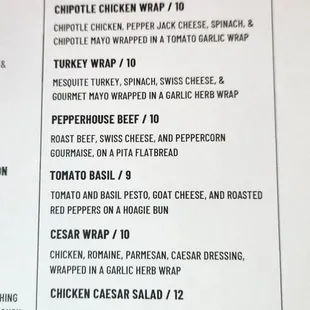 Lunch menu