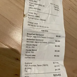 Our bill for a cruddy breakfast
