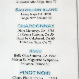 Wine list