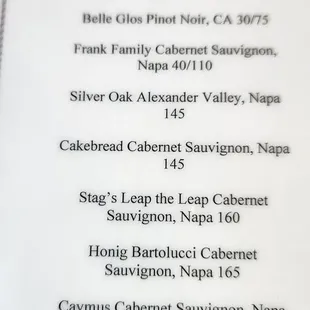 Wine list
