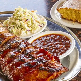 Baby Backs with Baked Beans, Coleslaw, &amp; Cornbread