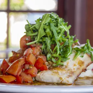 Mahi Mahi Mediterranean with Tomato Balsamic, Arugula Salad, &amp; Mashed Potatoes