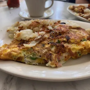 Omelette and home fries.