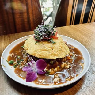 50/50 Loco Moco Medium Well Done, Scrambled Eggs Absolutely Delicious!