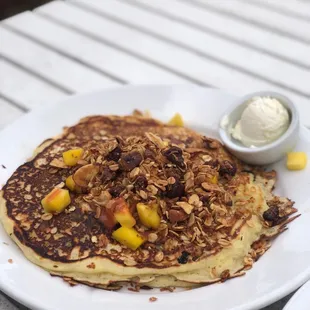 Mango Pancakes with Housemade Granola &amp; Guava Syrup