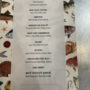 Menu for the 1/24 dinner event