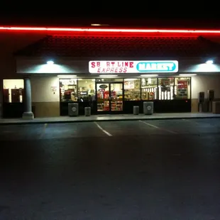 a fast food restaurant at night
