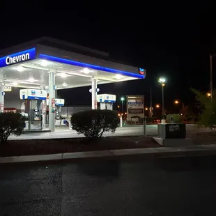 a gas station at night