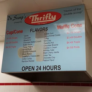 24/7 Cheap Thrifty Ice cream menu 5/2017