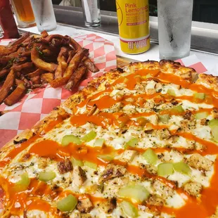 Buffalo Chicken Pizza and Fries