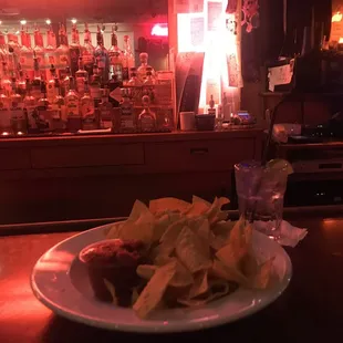 Gin And Tonic With Chips And Salsa