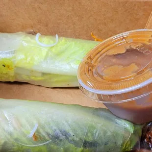 Grilled pork salad rolls w/peanut sauce.