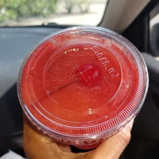 Soft Frozen Strawberry Lemonade with a Cherry on top