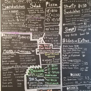 a menu on a blackboard