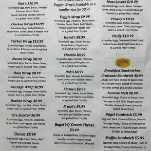 3/29/23 Breakfast Menu. Prices have gone up quite a bit ever since Covid happened.