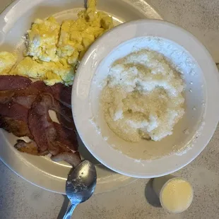 Eggs, bacon, and grits