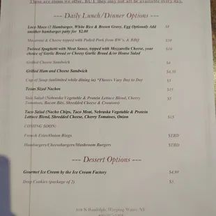 Menu back