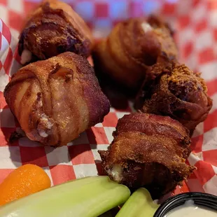 White wings: tenders stuffed with pepper jack cheese and jalapeno wrapped in bacon!