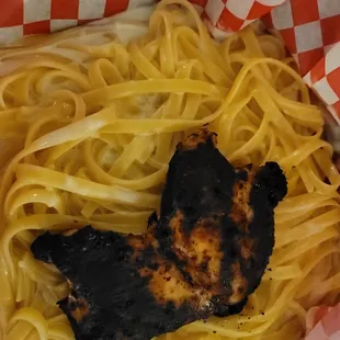 Burnt to a crisp.