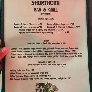 Front of menu